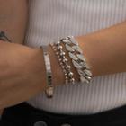 Set Of 4: Alloy Bead Bracelet + Bangle + Rhinestone Chunky Bracelet