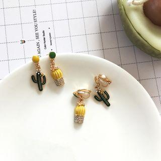 Cactus Rhinestone Asymmetrical Dangle Earring