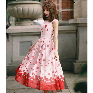 Sleeveless Petal Print Open Back A-line Dress