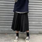 Embroidered Oversize Knit Vest / Plain Shirt / Midi A-line Skirt