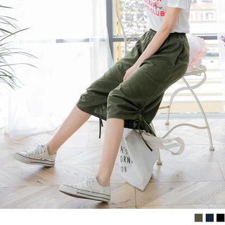 Drawstring Hem Cropped Wide-leg Pants