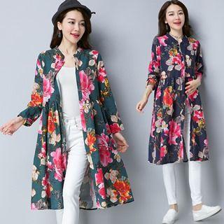 Stand Collar Floral Shirtdress