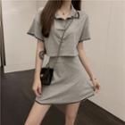 Set: Lace Trim Short-sleeve Polo Shirt + Mini A-line Skirt