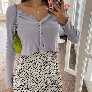 Lettuce-edge Pointelle Cropped Cardigan