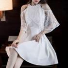 Cold-shoulder Lace Panel Mini A-line Dress