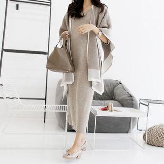 Color-block Wool Blend Cape Cardigan