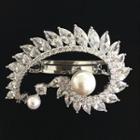 Rhinestone Faux Pearl Hair Clip Platinum - One Size
