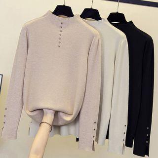 Mock-neck Button-up Sweater