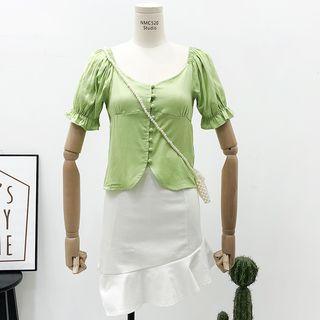 Boatneck Puff-sleeved Plain Top