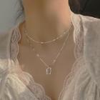 Rectangle Pendant Layered Necklace 1pc - Silver - One Size