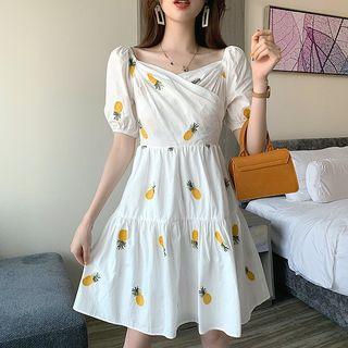 Pineapple Printed Short-sleeve Dress White - One Size