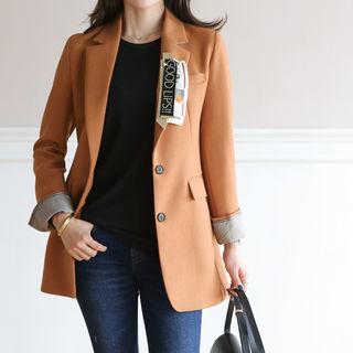 Houndstooth-detail Blazer With Lettering Brooch