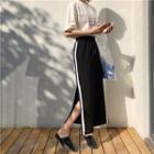 Contrast Trim Slit Midi Skirt