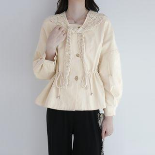 Set: Drawstring-waist Blouse + Shawl