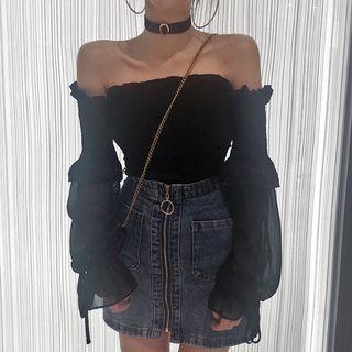 Off-shoulder Bell-sleeve Chiffon Top As Shown In Figure - One Size