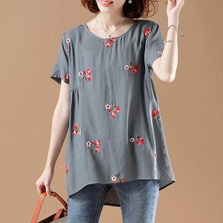 Embroidered Short-sleeve Round-neck T Shirt