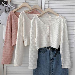 Round-neck Ruched Long-sleeve Shirt