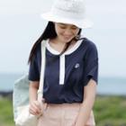 Short-sleeve Contrast-trim Henley