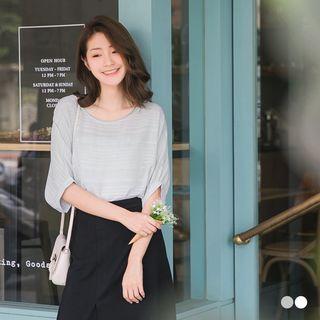 Stripes And Dots Puff Sleeve Top