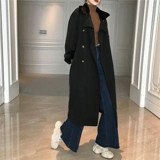 Double-breasted Fleece Collar Trench Coat