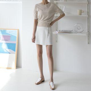 Button-detail Wrap Miniskirt
