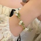 Flower Faux Pearl Alloy Bracelet Green - One Size