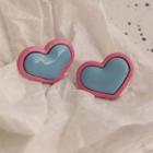Heart Ear Stud 1 Pair - Silver Stud - Blue & Pink - One Size