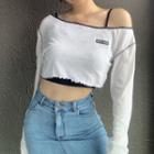 Set: Long-sleeve Knit Crop Top + Camisole Top