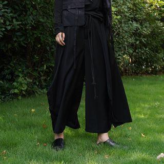 Buttoned Wide-leg Pants Black - One Size