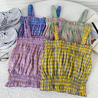 Checker / Floral Cropped Camisole Top In 11 Colors