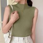 High Neck Sleeveless Ribbed Knit Top