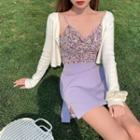 Cardigan / Spaghetti Strap Top / Mini Skirt