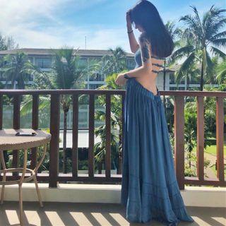 Halter-neck Strappy Maxi A-line Skirt