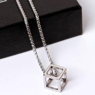 Cube Pendant Alloy Necklace 345 - Silver - One Size