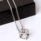 Cube Pendant Alloy Necklace 345 - Silver - One Size