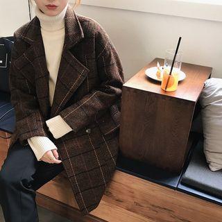 Check Double-breasted Loose-fit Coat