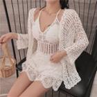Crochet Knit Cropped Camisole Top / High-waist Shorts / Cardigan