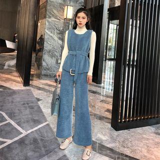 Turtleneck Knit Top / Vest / Wide-leg Pants