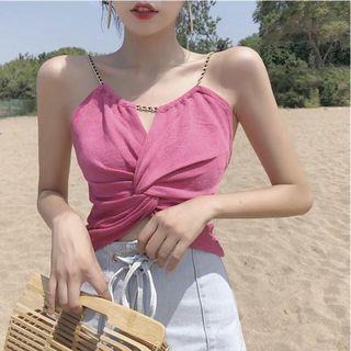 Chain Strap Twisted Front Crop Top