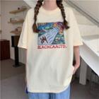 Elbow-sleeve Ufo Print T-shirt