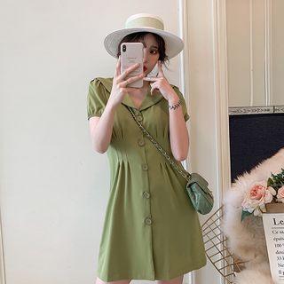 Collared Short-sleeve Button A-line Dress