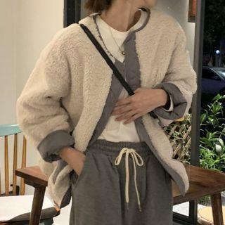 Fleece Button Jacket Gray & White - One Size