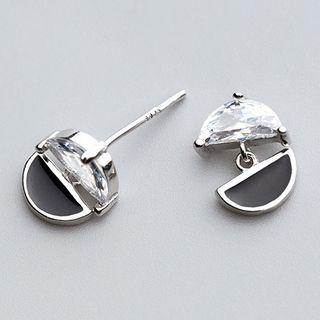 925 Sterling Silver Rhinestone Half Disc Dangle Earring