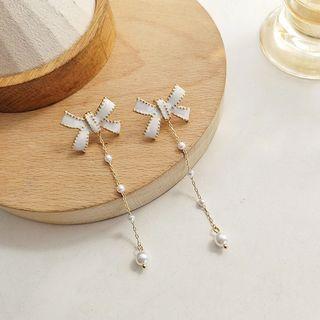 Bow Glaze Faux Pearl Dangle Earring