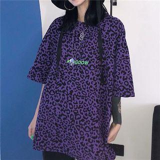 Couple Matching Elbow-sleeve Leopard Print T-shirt