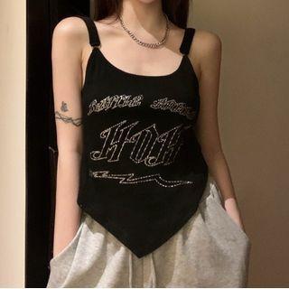 Rhinestone Lettering Tank Top / Short-sleeve T-shirt