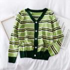 Heart-print Knit Cardigan Green - One Size