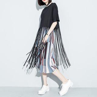 Elbow-sleeve Long Fringed Top