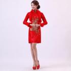 Set: Sleeveless Cheongsam + Faux-fur Trim Bolero