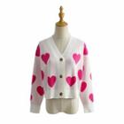Heart Print Cardigan White & Pink - S